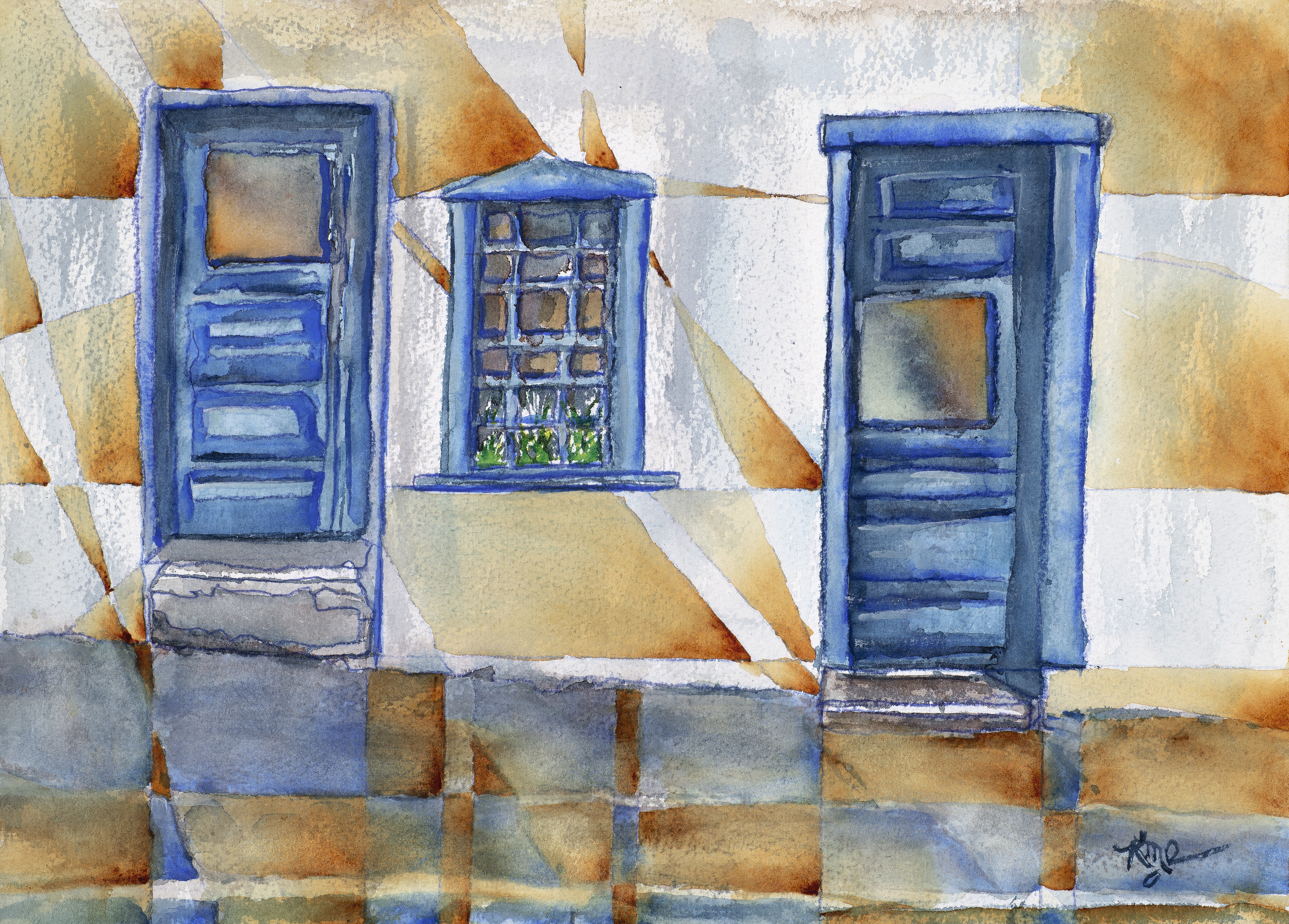 Artwork of 2 blue doors